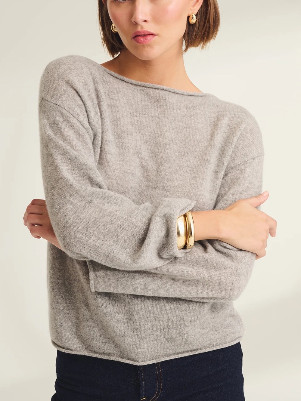 NAADAM Lightweight Cashmere Relaxed Boatneck Sweater Size Large Women’s Gray